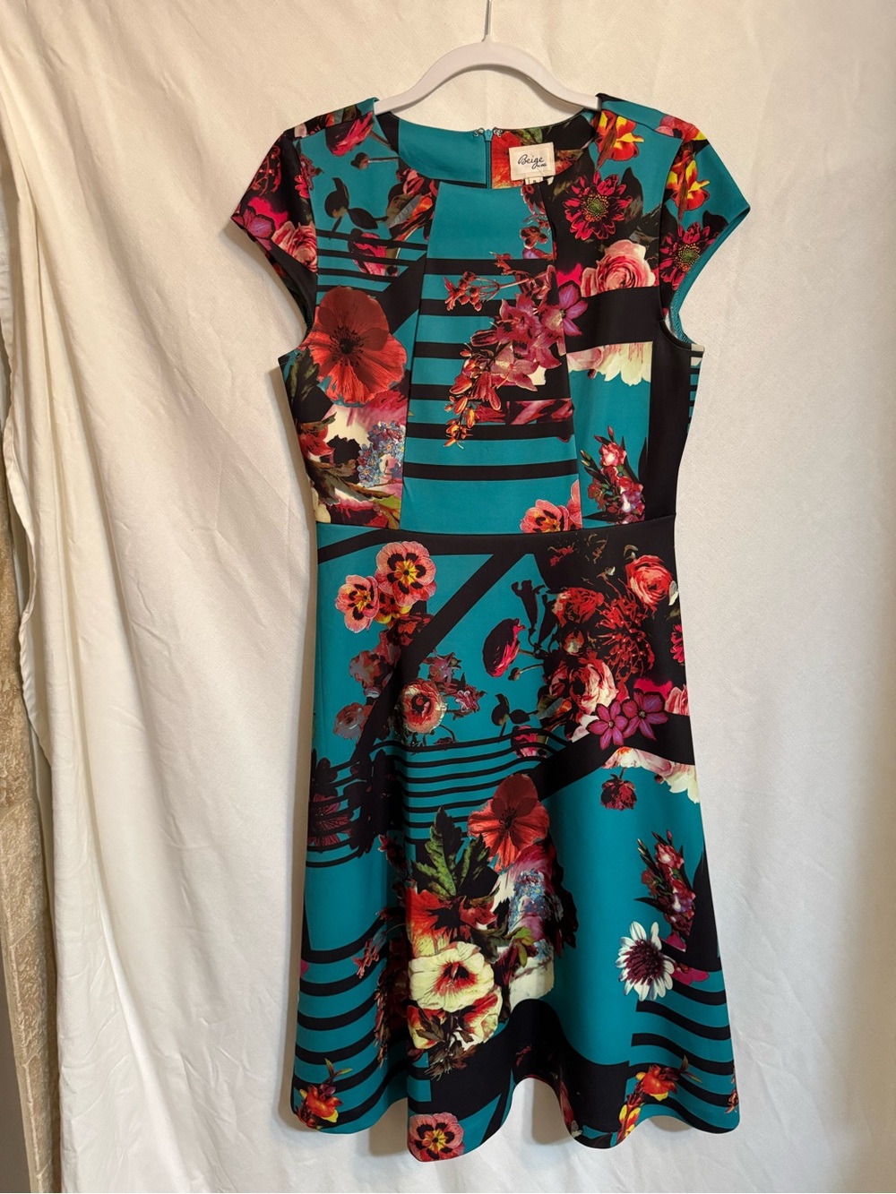 Beige by eci Teal Floral Fit & Flare Dress